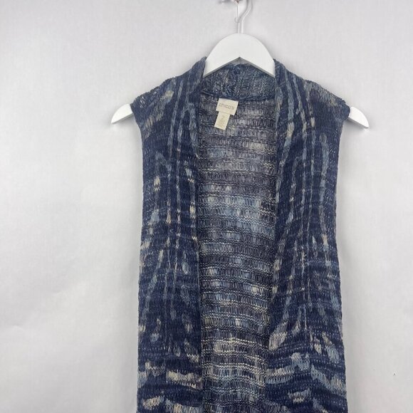 Chicos Blue Knitted Waterfall Duster Vest Size 2 Sleeveless Open Front - Picture 3 of 12